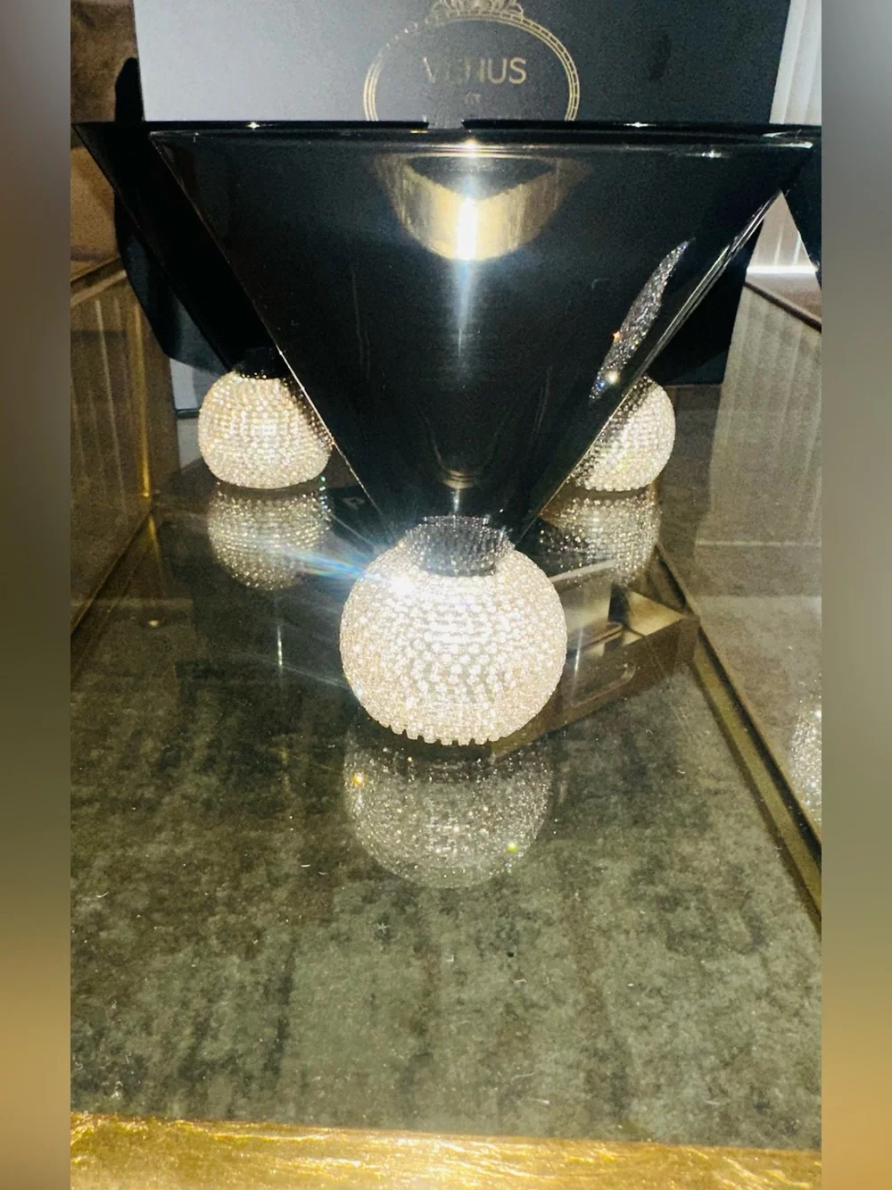 Black Martini Glasses with Crystal Ball Bases